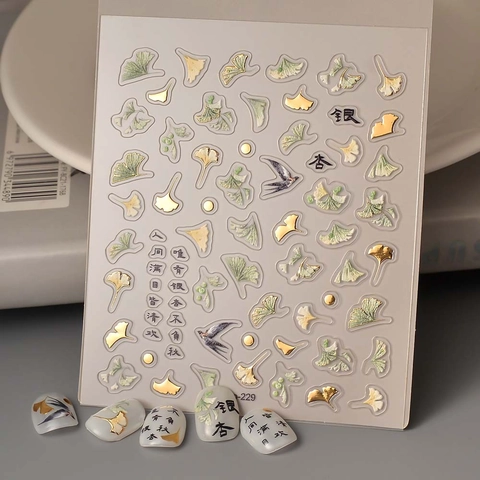 5D Embossed Nail Art Stickers Chinese Style Ginkgo Leaf Butterfly Animal Astrology Self Adhesive DIY Nail Decals Decoration Women Kids