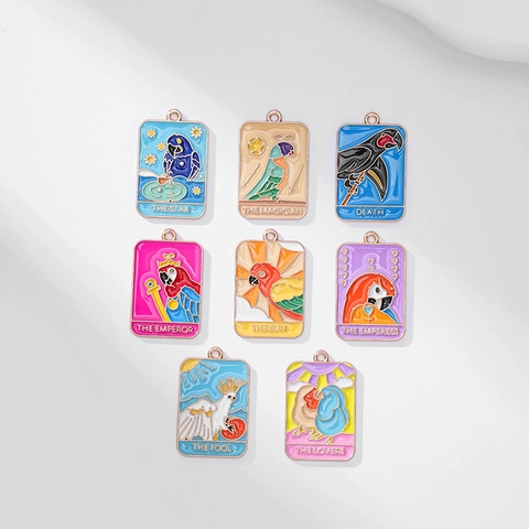 Breloques En Alliage Et Émail De Perroquet De Carte De Tarot Pour La Fabrication De Bijoux Pendentifs D'oiseaux Mystérieux