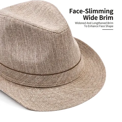 Chapeau Fedora Tissé En Polyester Et Coton Respirant Protection Solaire Été Plage Vacances Style Jazz Vintage