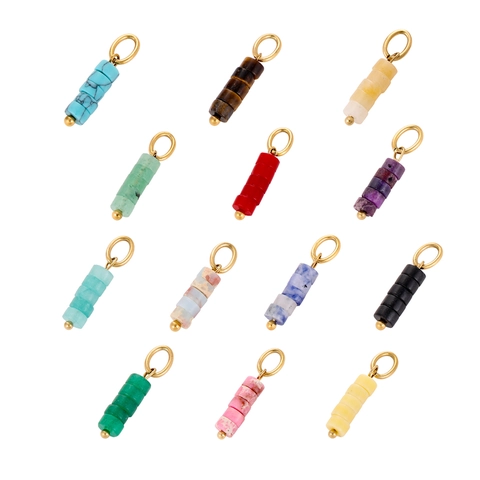 Exquisite French Style Colorful Mini Cylindrical Stainless Steel Pendant For DIY Jewelry Making Accessories Natural Stone Strip Hanging Charm For Bracelet