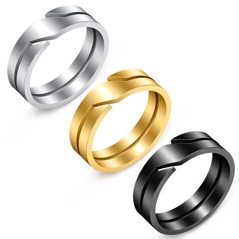 Geometric Minimalist Stainless Steel Band Ring Hollow Design Unisex Fashion Jewelry Gift For Men Women Couples