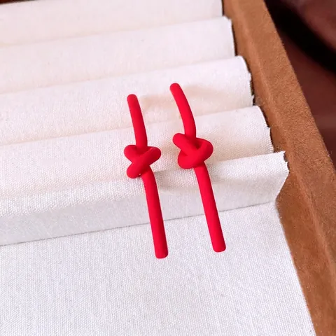 Geometric Knot Stud Earrings With 925 Sterling Silver Earring Post Matte Painted Iron Long Drop Jewelry For Women