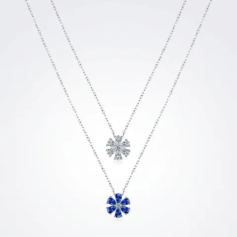 Collana con Pendente a Fiore in Argento Sterling 925 per Donna Elegante Zirconia Fiocco di Neve Catena Coreana Gioielli