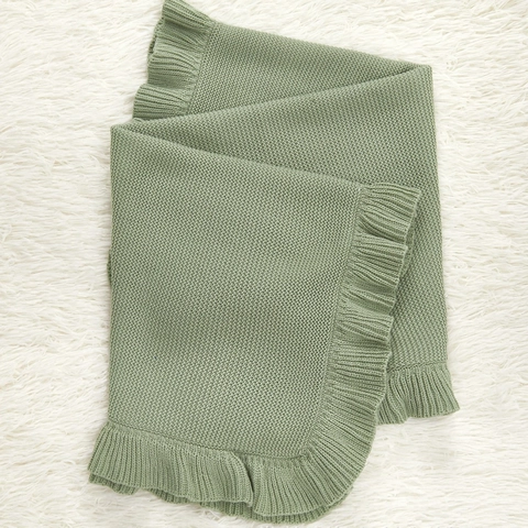 Baby Knitted Blanket Pure Cotton Soft Ruffle Edge Solid Color Stroller Bedding Swaddle Receiving Blanket