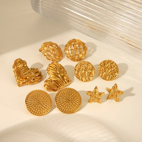 Stainless Steel Geometric Gold Earrings For Women Retro Heart Starfish Textured Stud Earrings Ins Fashion Jewelry