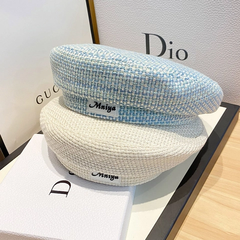 Boina de Tweed Retro para Mujer Estilo Francés Etiqueta Mniya Parte Superior Plana Transpirable Sombrero de Pintor Otoño Primavera Accesorios de Moda