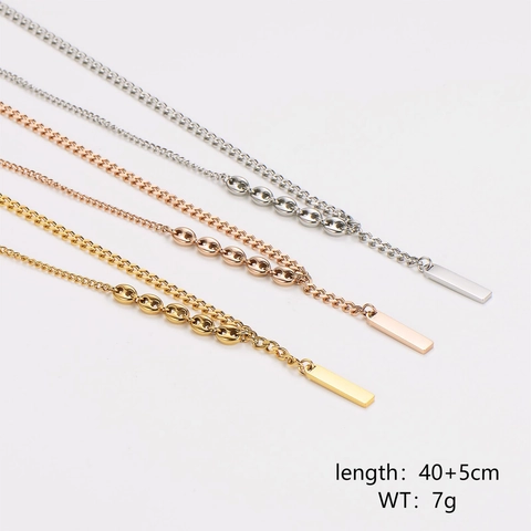 Collar En Y Minimalista Acero Inoxidable 304 Chapado En Oro 18K Colgante Barra De Suerte Etiqueta Rectangular Eslabón Café