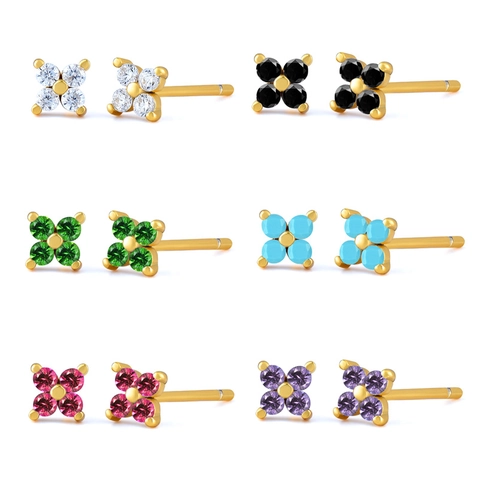Tiny Flower Stud Earrings Colorful Cubic Zirconia Copper Jewelry With 925 Sterling Silver Earring Post For Women Simple Korean Style