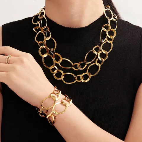 Jewelry For Women 18K Gold Plated Stainless Steel Irregular Geometric Circle Necklace Bracelet And Earrings Bold