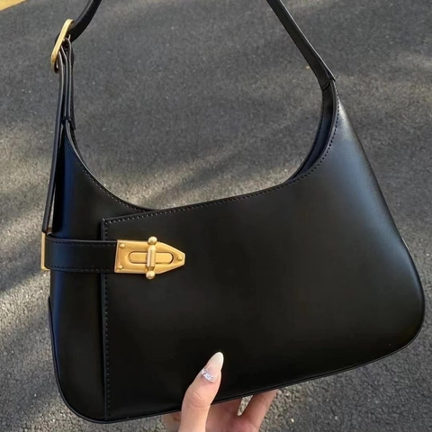 Borsa A Spalla Sottobraccio Da Donna Borsa Hobo In Pelle PU Con Hardware Dorato Tracolla Regolabile Moda Semplice Versatile Nero