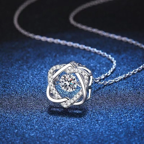 Collana con Pendente a Doppi Cuori Intrecciati in Argento Sterling 925 Placcato Oro Bianco Strass Catena per Clavicola Gioielli Regalo Donna