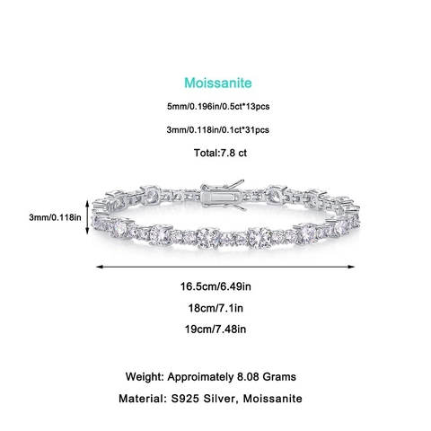 Lussuoso Braccialetto da Tennis in Argento Sterling 925 con Moissanite Elegante Taglio Rotondo Intarsiato Catena Lucida Gioielli Regalo per Donna