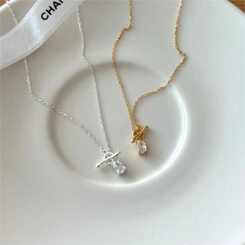 Collana In Argento Sterling 925 Con Zircone Geometrico E Chiusura A T Style Coreano Minimalista Ed Elegante Per Donna