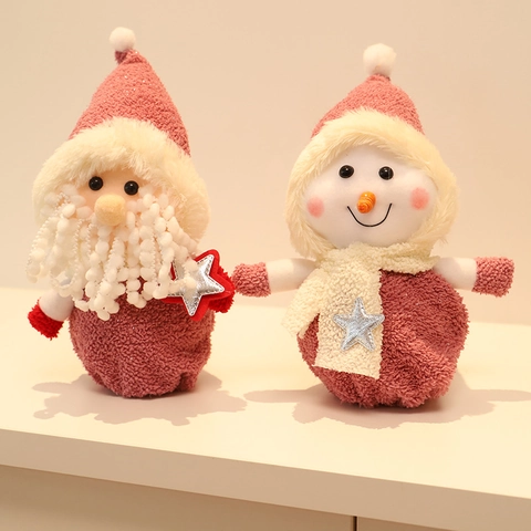 Christmas Doll Gift Bags Plush Knitted Santa Claus Snowman Sequin Star Candy Apple Pouches Drawstring Holiday Decor