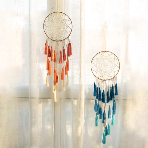 Handmade Woven Dreamcatcher With Cotton Thread Tassels Bohemian Style Wall Hanging Home Decor