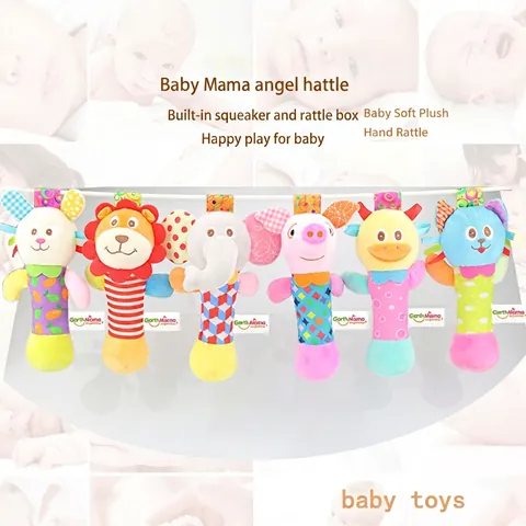 Plush Baby Rattle Stick Toy Soft Animal Sensory Developmental Soothing Squeaker For Infants Newborns Educational
