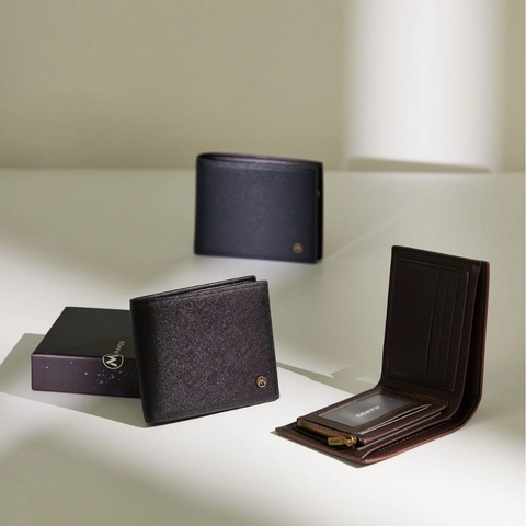 Herren Bifold Brieftasche PU Leder Saffiano Textur RFID Blockierung Reißverschluss Münzfach Business Kartenhalter