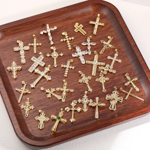 Retro Punk Cross Pendant Necklace Stainless Steel With Zircon Cubic Zirconia 18K Gold Plated Religious Jewelry For Women