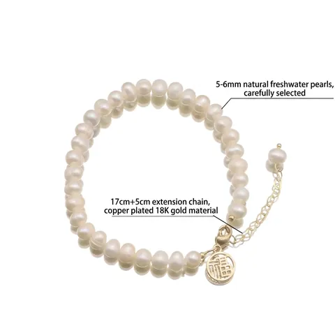 Elegant Natural Freshwater Pearl Bracelet With 18K Gold Plated Charm Baroque Irregular Beads Adjustable Vintage Hand Jewelry