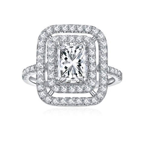 2 Karat Radiantschliff Moissanit Ring Für Damen 925 Sterlingsilber Galvanisiertes Doppel Halo Verlobung Jahrestag Ring Schmuck