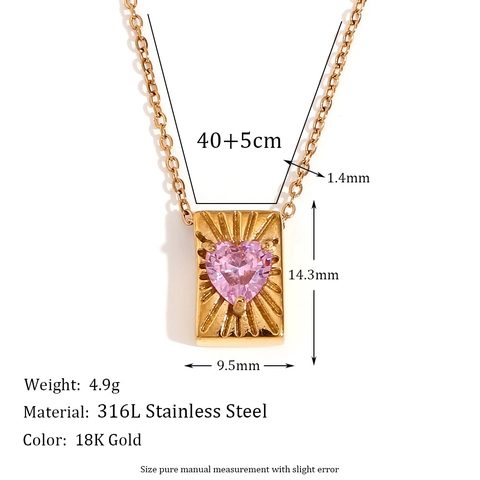 18K Vergoldete Edelstahl Herz Zirkonia Anhänger Halskette Vintage Quadratische Karte Kette Halskette Für Damen