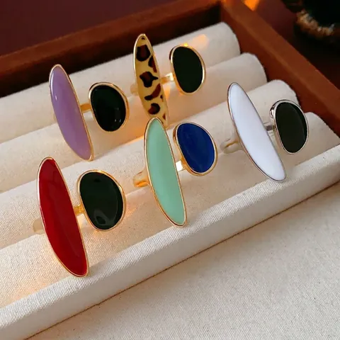 Bague Ouverte Ajustable Géométrique Femmes Asymétrique Ovale Émail Goutte Huile Alliage Mode Moderne Bijoux Rétro
