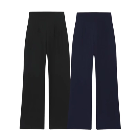 Pantaloni A Gamba Larga A Vita Alta Da Donna Tessuto Per Abiti In Polyester Cerniera Pantaloni Dritti Versatili Chic