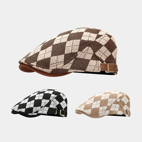 Britische Retro Argyle Muster Schiebermütze Baumwolle Polyester Mischung Verstellbare Flatcap Für Herren Damen