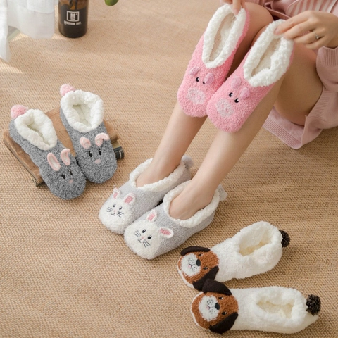 Cartoon Tier Bodenhausschuh Socken Acryl Korallenfleece Lammvlies Verdickt Winter Warm Rutschfest Für Damen Erwachsene