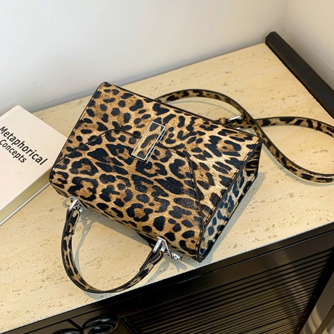 Sac À Épaule Imprimé Léopard En Simili Cuir Sac À Main Chic Avec Poignée Boucle Métallique Pour Femmes Tendance