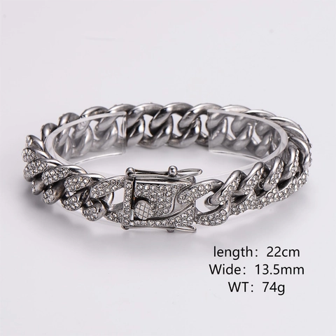 Pulsera De Eslabones Cubanos Para Hombre Acero Inoxidable 316L Diamantes De Imitación Hip Hop Punk Joyería Color Plata