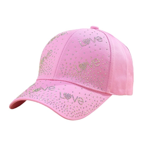 Fashion Women Baseball Cap Rhinestone LOVE Letter Sparkly Polyester Outdoor Sun Protection Adjustable Hat