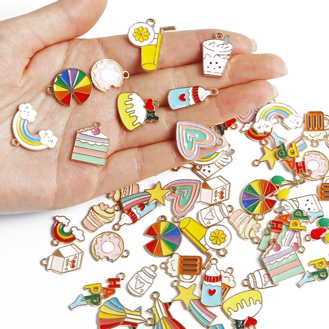 Alloy Enamel Charms For Jewelry Making DIY Windmill Balloon Donut Rainbow Pendants For Earrings Necklace Bracelet Crafting Accessories