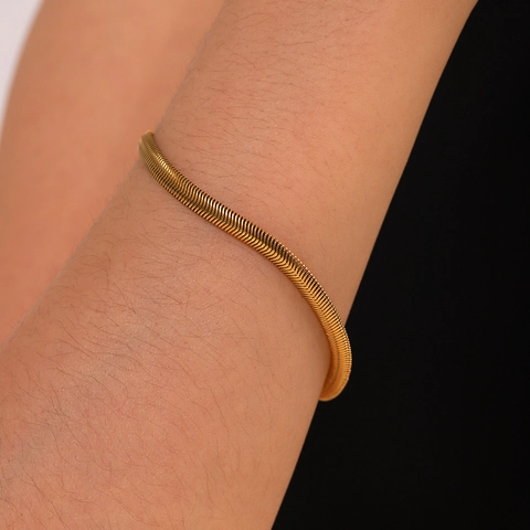 Snake Bone Chain Bracelet 18K Gold Plated Stainless Steel Elegant Minimalist Waterproof Adjustable Jewelry For Women