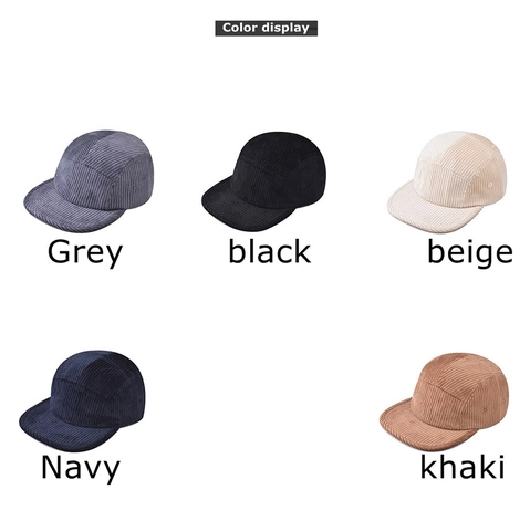5 Panel Baseball Cap Corduroy Flat Brim Retro Adjustable Outdoor Casual Streetwear Hat For Men Women