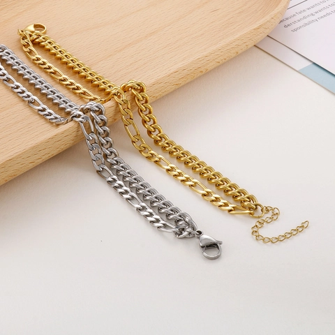 Pulsera De Doble Capa Con Cadena Mixta Acero Inoxidable Bordillo Fígaro Accesorio De Moda Minimalista Hombre Mujer