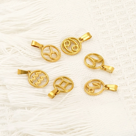 Zodiac Zeichen Anhänger 18K Vergoldet 304 Edelstahl Sternzeichen Symbol Hohl Spiegelglanz DIY Schmuckherstellung