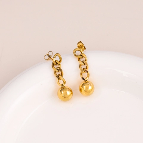 Minimalist Chain Ball Drop Earrings Stainless Steel Polished Commuter Fashion Jewelry For Women