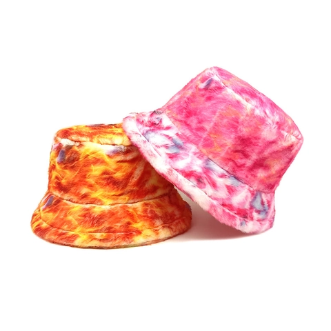 Sombrero De Pescador De Peluche Para Mujer Tie Dye Piel Sintética Invierno Cálido Grueso Suave Plegable Al Aire Libre