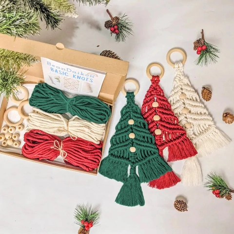 Macramé Árbol De Navidad DIY Cuerda Algodón Estrella Madera Cuentas Hecho A Mano Tapiz Pared Borla Bohemio Decoración Hogar