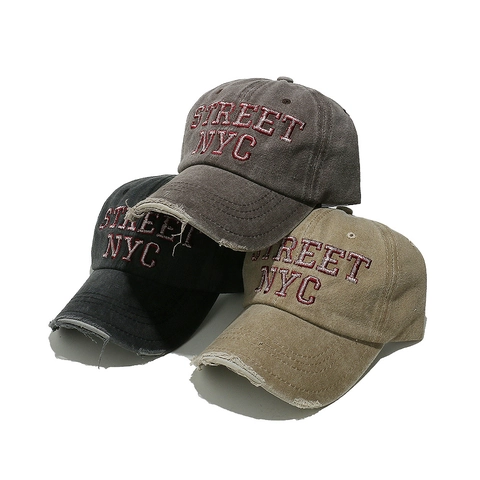Cappello Da Baseball In Cotone Lavato Distressed NYC Ricamo Lettere Regolabile Vintage Streetwear Cappello Sole Unisex
