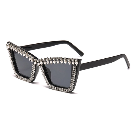 Occhiali Da Sole Cat Eye Con Strass E Künstliche Perle Artificiali Montatura Grande In PC Protezione UV400 Occhiali Alla Moda Donna
