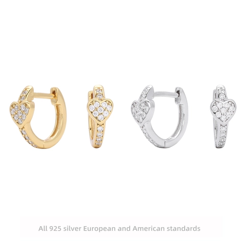 925 Sterling Zilveren Hart Huggie Oorbellen Minimalistische Ingelegde Zirconia Creolen Voor Vrouwen Zoete Niche Sieraden Cadeau
