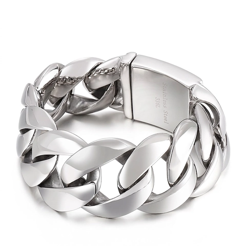 Bracciale A Catena Cubana Acciaio Inossidabile 316L Catena Grossa Pesante Gioielli Punk Hip Hop Uomo Lucidato Spazzolato