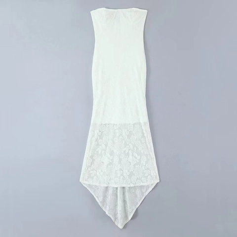 Vestito da Donna in Pizzo Bianco Senza Spalle Con Collo in Pelliccia Sintetica Rimovibile Abito da Sera a Sirena Matrimonio