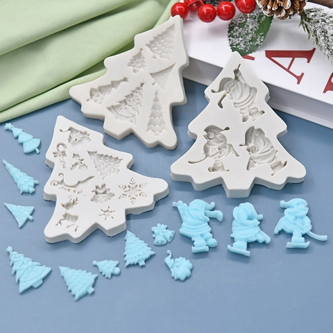 Kerstboom Siliconen Cake Vorm Kerstman Rendier Sneeuwvlok Patroon Fondant Chocolade Bakken Doe-het-zelf Vakantie Decor