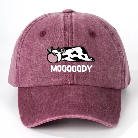Gorra De Béisbol De Algodón Lavado Dibujos Animados Vaca MOOOOODY Estampado Vintage Ajustable Sombrero Sol Ala Curva Exterior