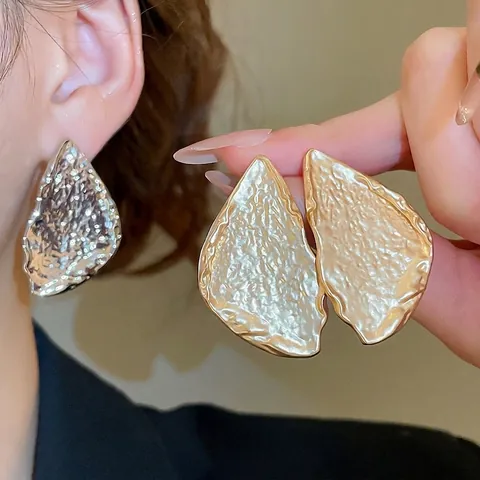 Hammered Metal Geometric Triangle Earrings With 925 Sterling Silver Earring Post Vintage Irregular Studs For Women