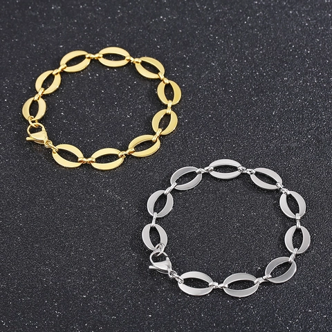 Collar De Cadena De Eslabones Ovalados De Acero Inoxidable Joyas De Moda Para Mujer Con Cierre De Langosta Geométrico