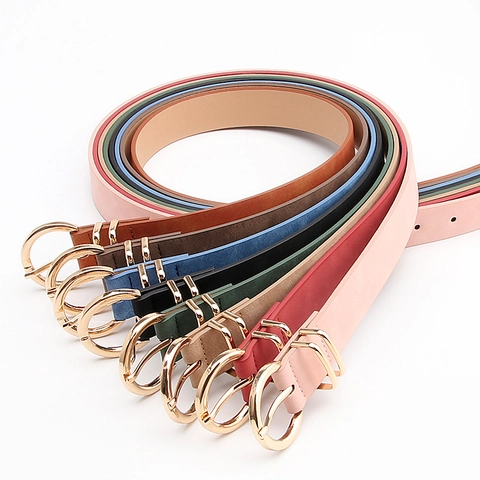 Dames Riem Van PU Leer Nubuck Textuur Met Gouden Ronde Doornsluiting Voor Jeans Jurk Casual Eenvoudig Elegant